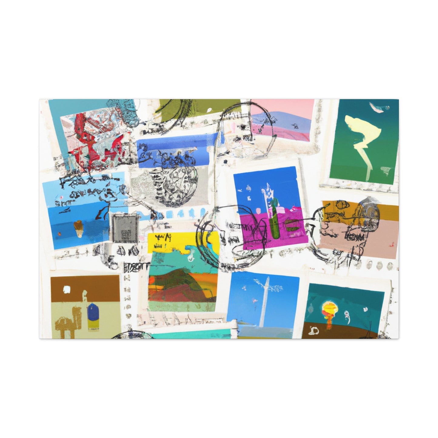 Global Postage Tour Stamps. - Postage Stamp Collector Canvas Wall Art