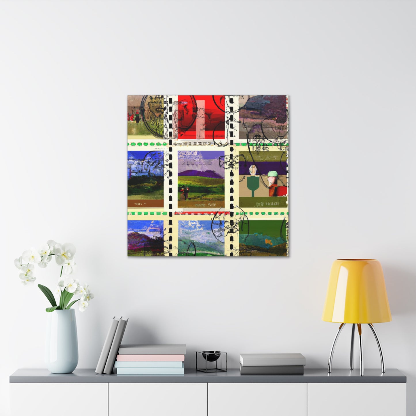 "Friendship Through Postal Stamps" - Postage Stamp Collector Canvas Wall Art