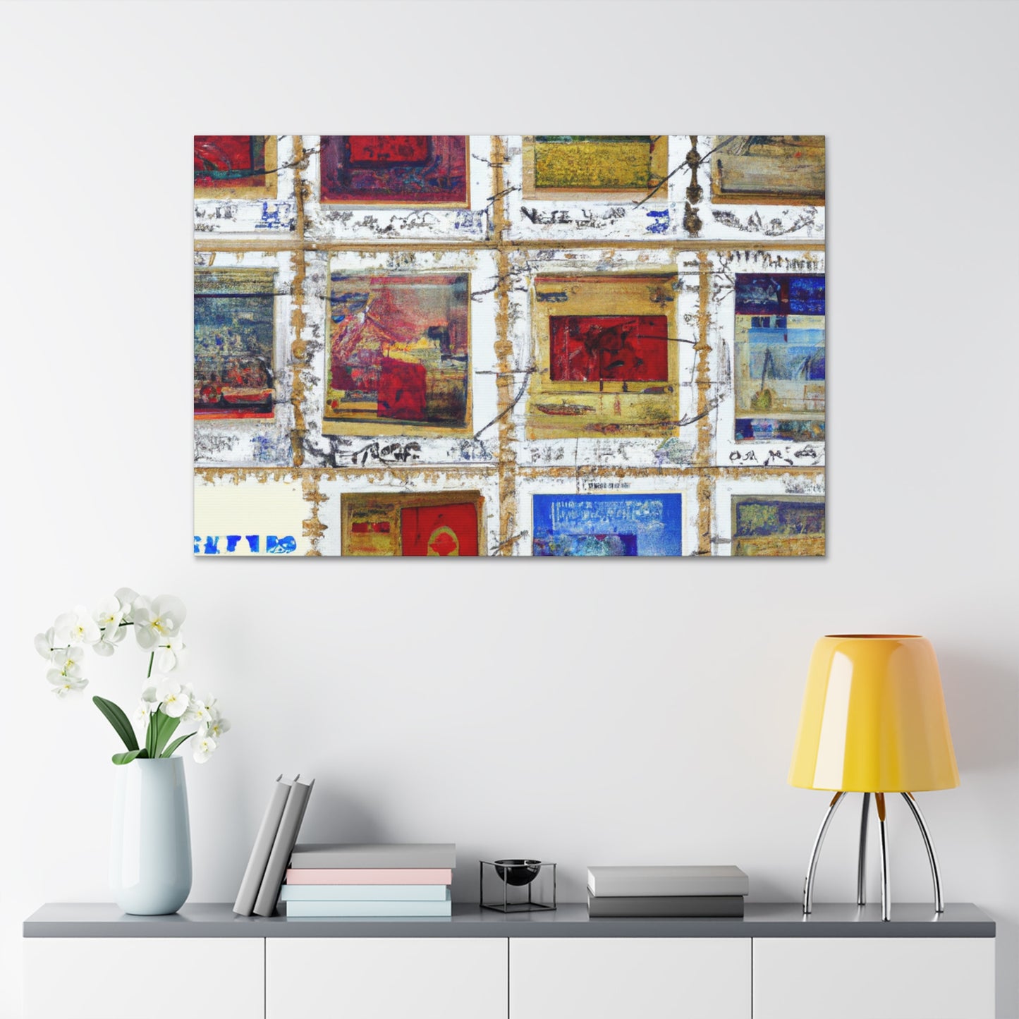 "Global Passport Stamps" - Postage Stamp Collector Canvas Wall Art