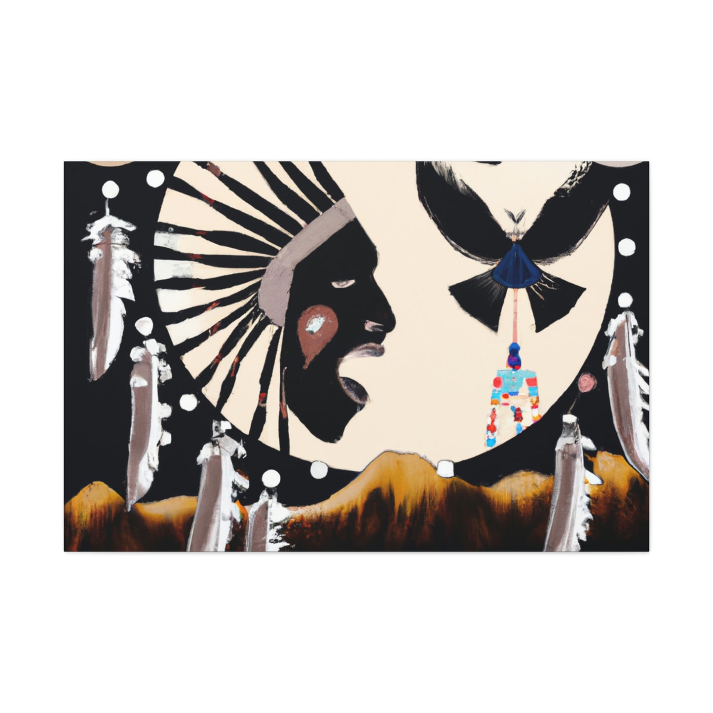 Chief Sun Feather - Native American Indian Canvas Wall Art