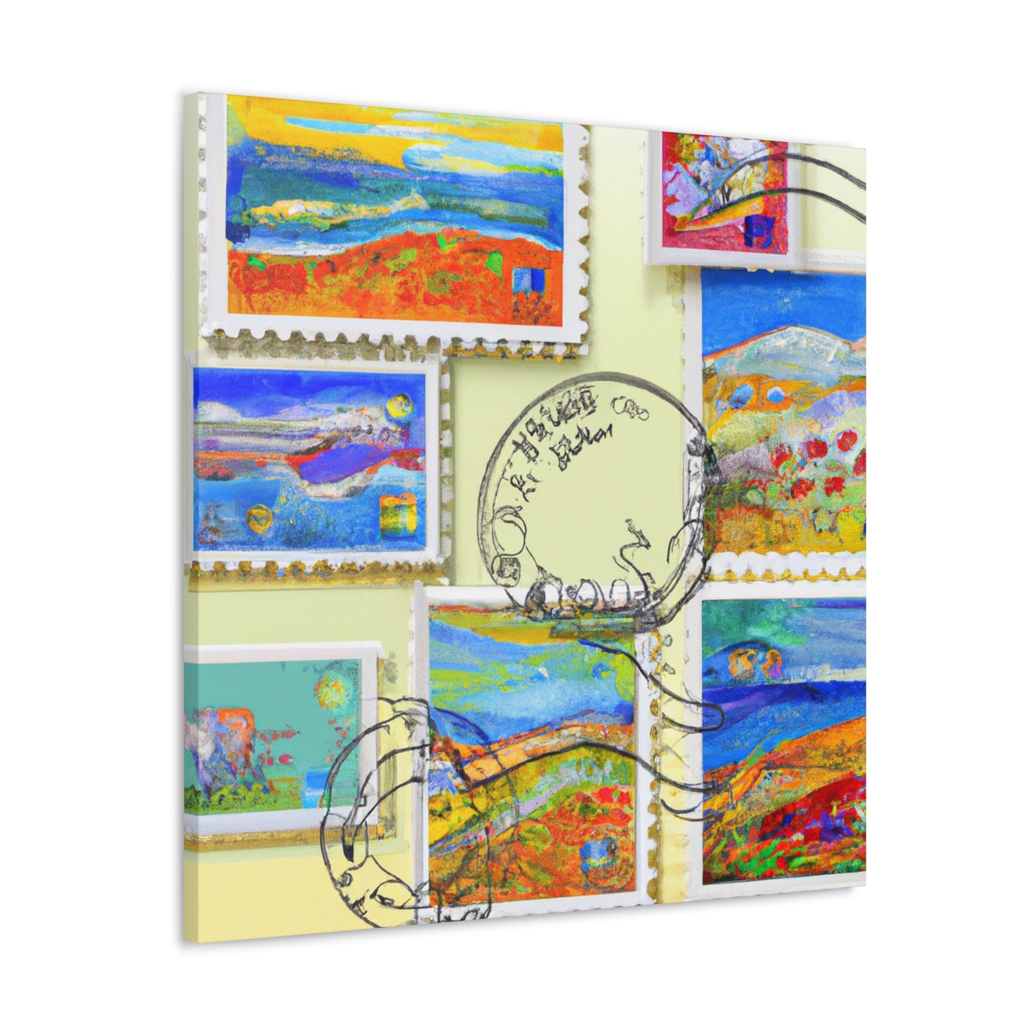 "Stamp Mosaic: A Worldwide Tour of Colorful Cultures" - Postage Stamp Collector Canvas Wall Art