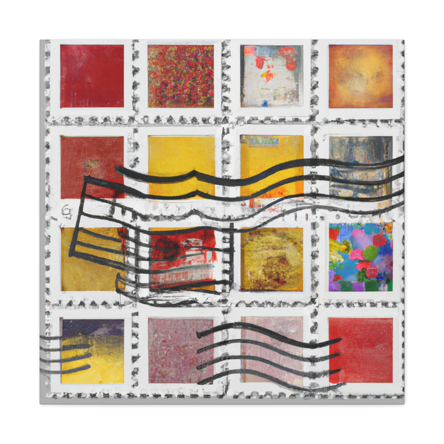 "Global Mosaic: A Stamp Collection of World Wonders" - Postage Stamp Collector Canvas Wall Art