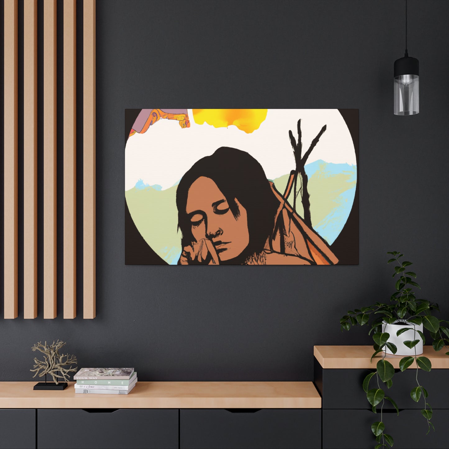 Red Rain Wolf - Native American Indian Canvas Wall Art