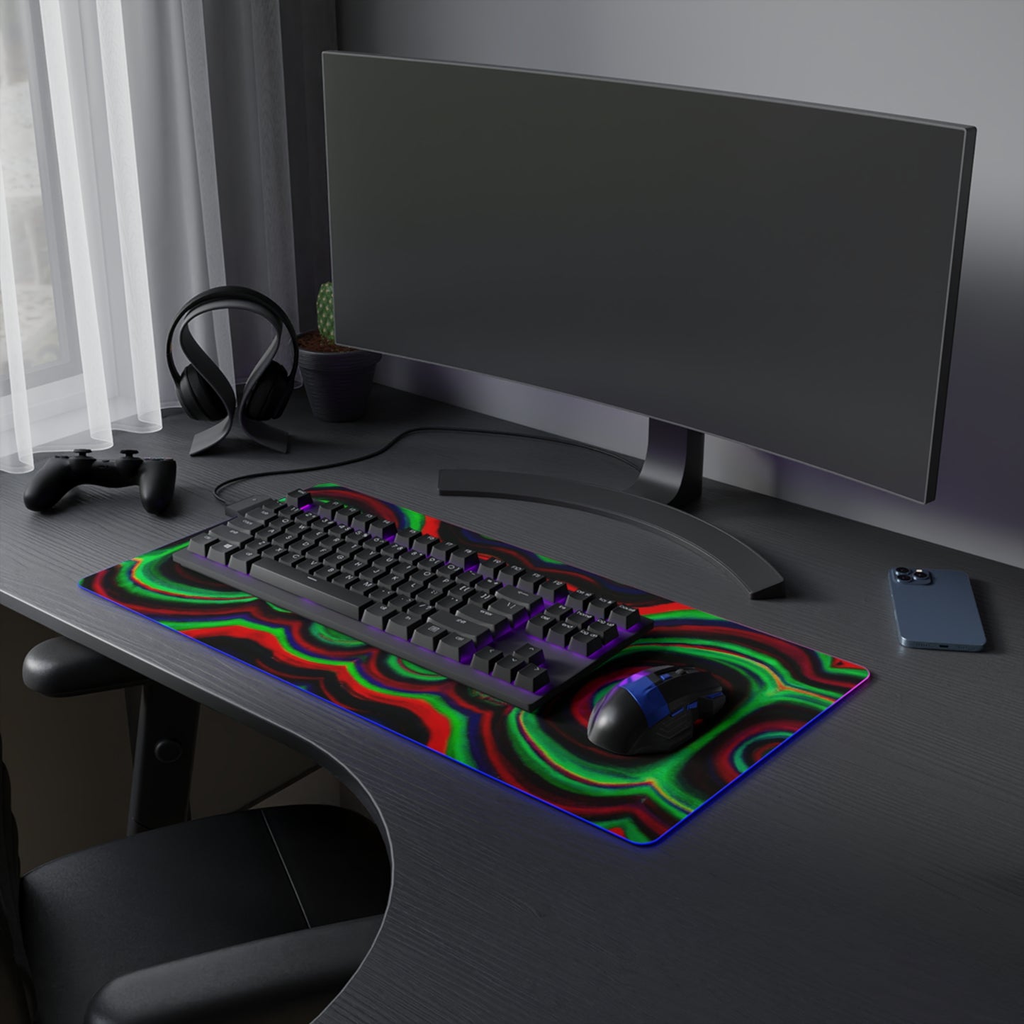 Commander Flash Thunderbolt - Psychedelic Trippy LED Light Up Gaming Mouse Pad