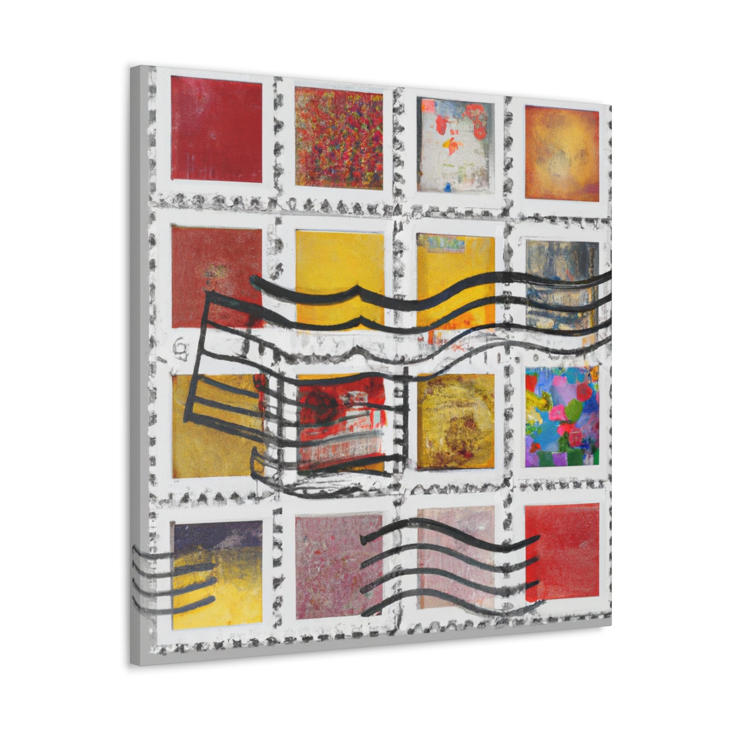 "Global Mosaic: A Stamp Collection of World Wonders" - Postage Stamp Collector Canvas Wall Art