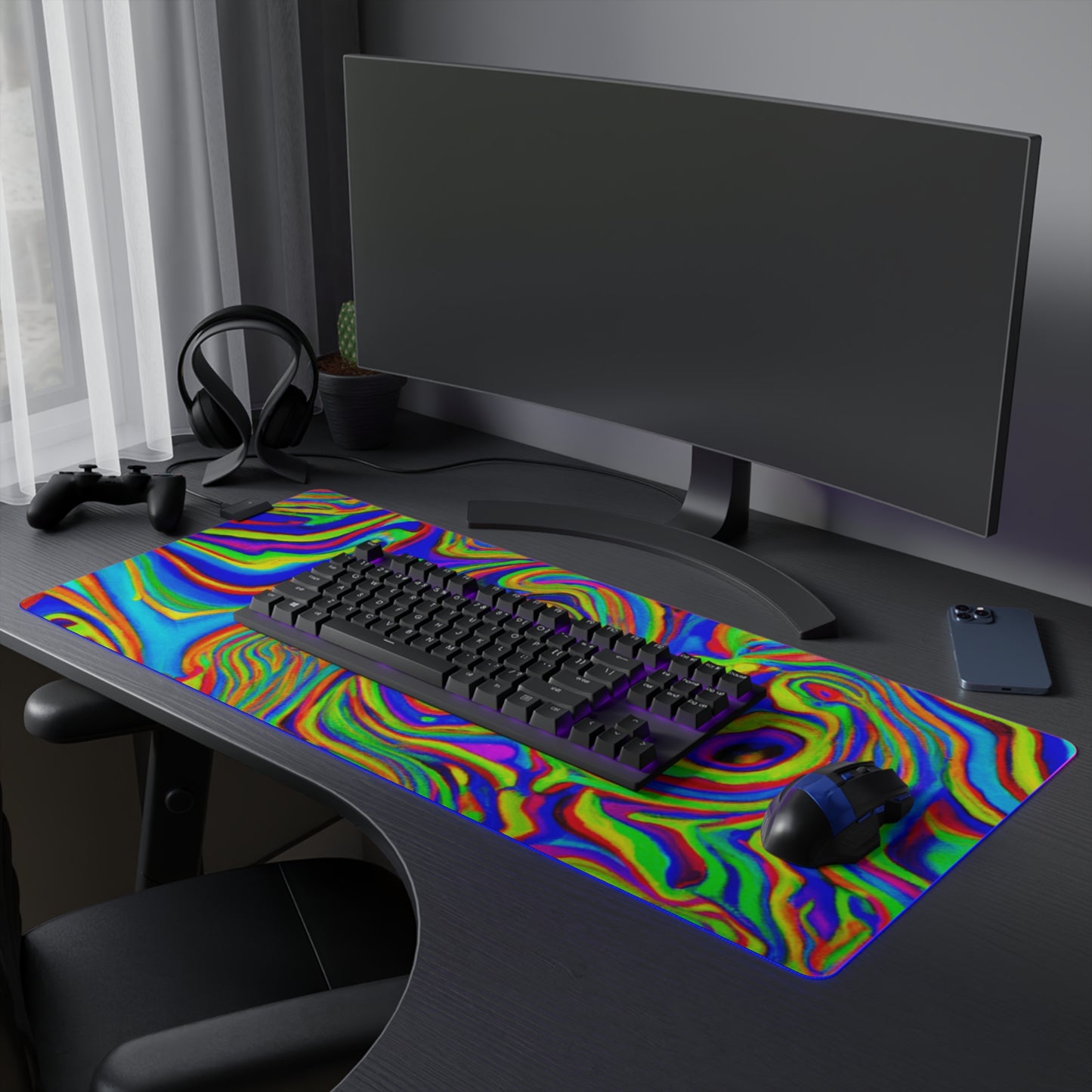 Rocky Rockmoner - Psychedelic Trippy LED Light Up Gaming Mouse Pad