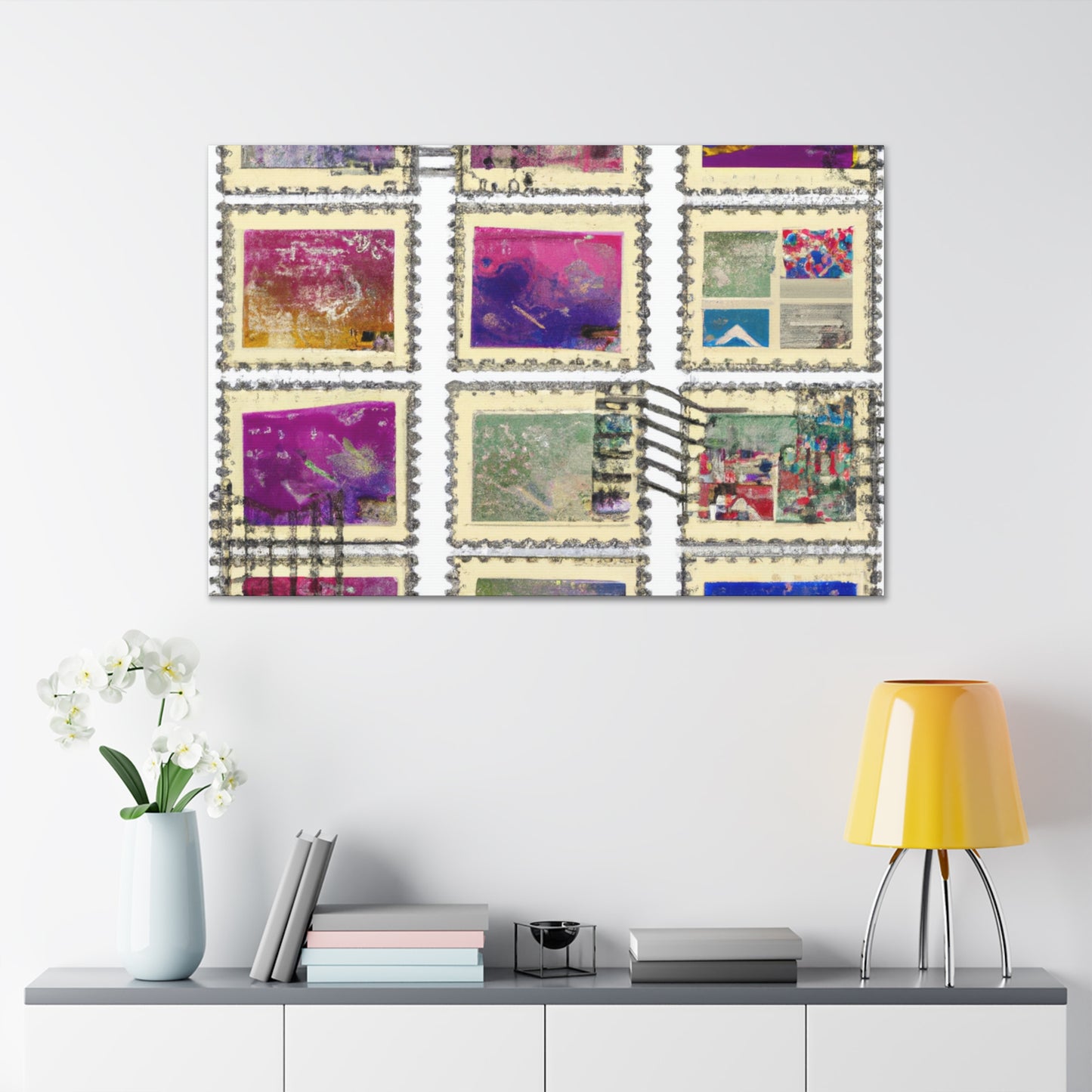 "Around the Globe Stamps" - Postage Stamp Collector Canvas Wall Art