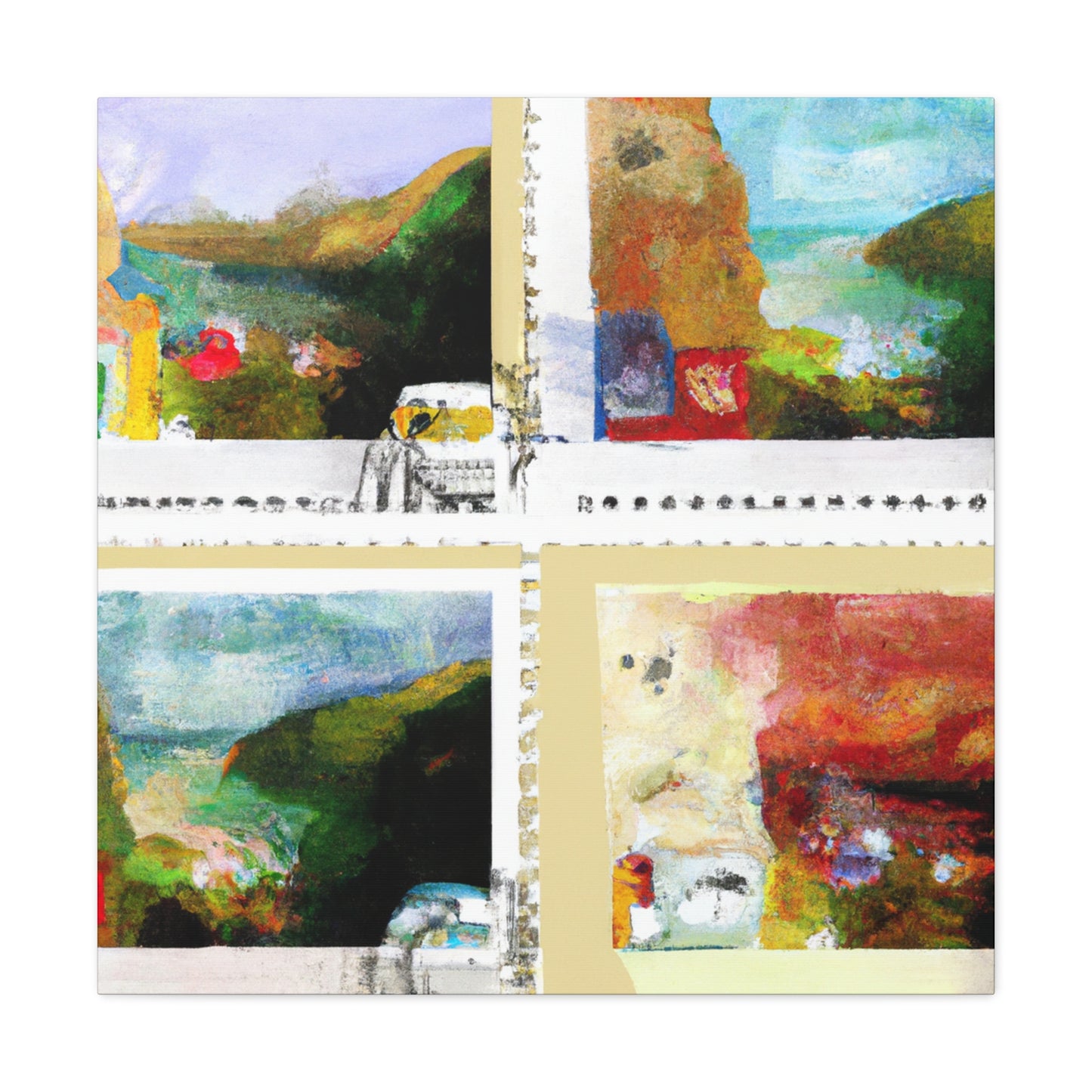 World Wonders Collection - Postage Stamp Collector Canvas Wall Art