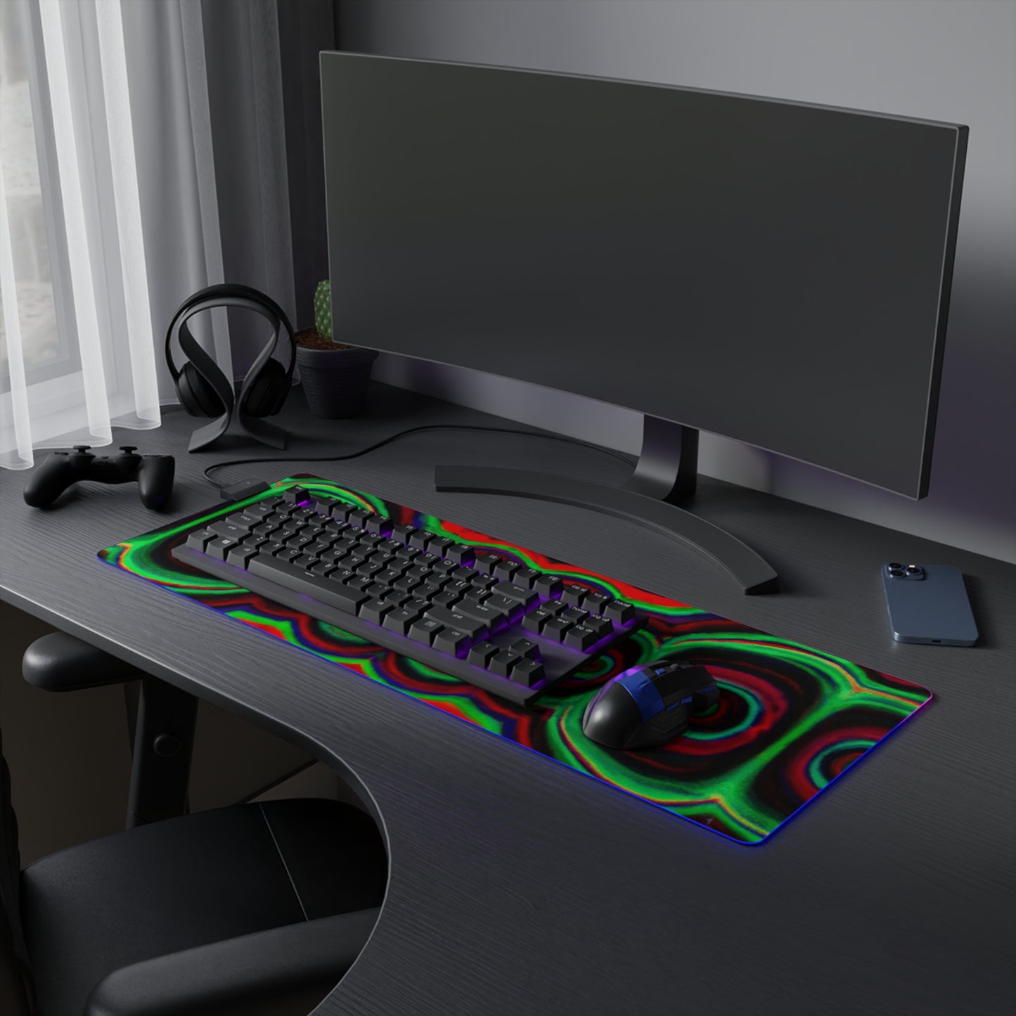 Commander Flash Thunderbolt - Psychedelic Trippy LED Light Up Gaming Mouse Pad