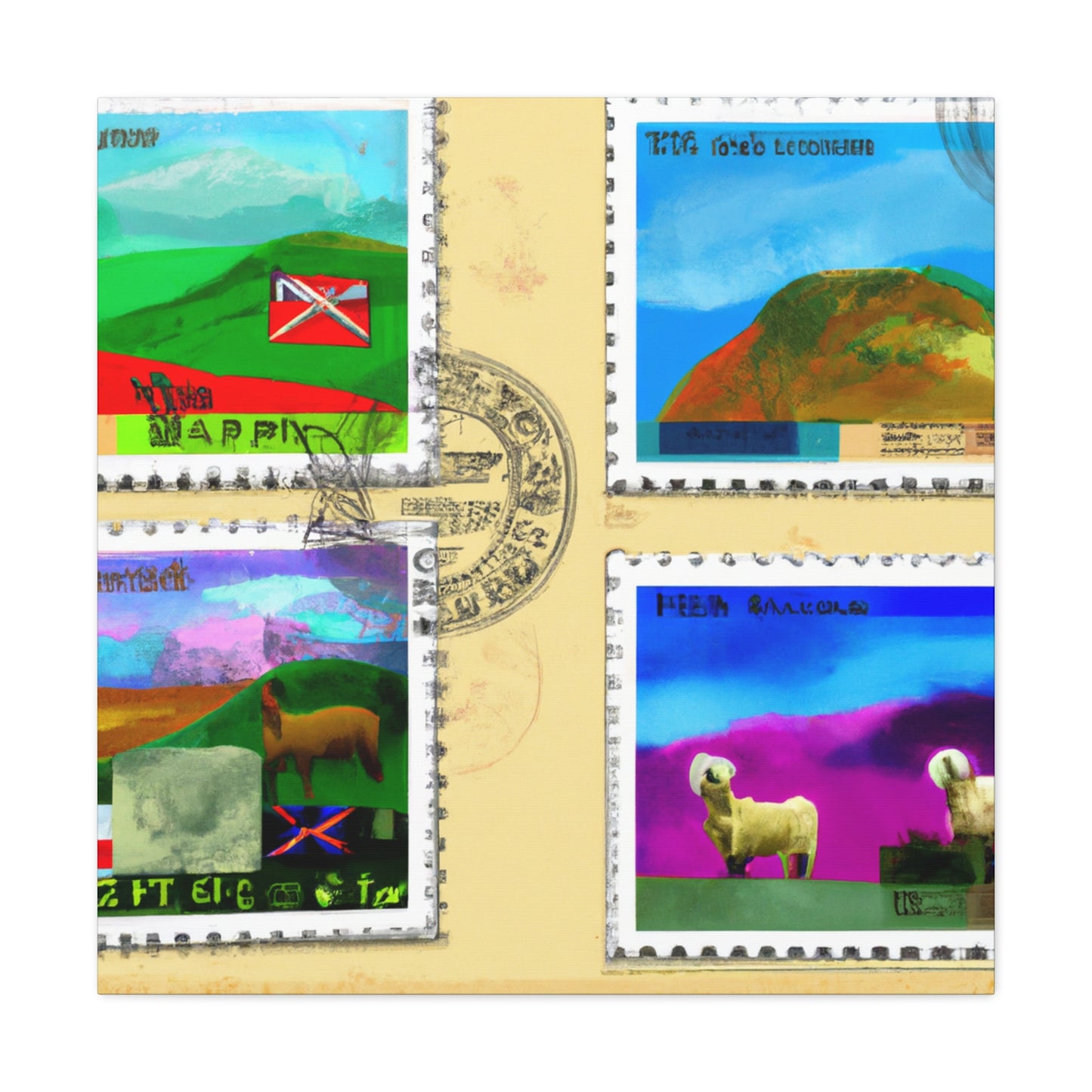 "Global Cultural Landmarks Stamps" - Postage Stamp Collector Canvas Wall Art