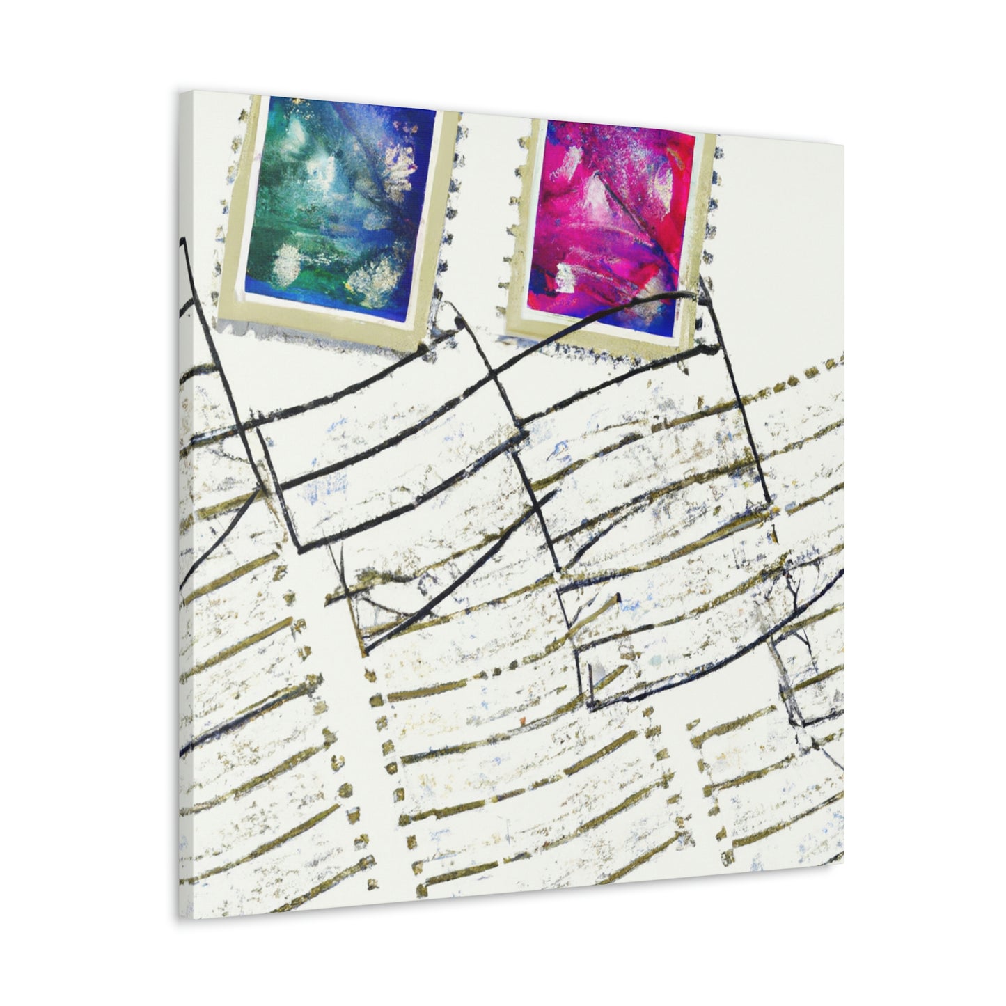 Worldly Signs: A Collection of International Postage Stamps - Canvas