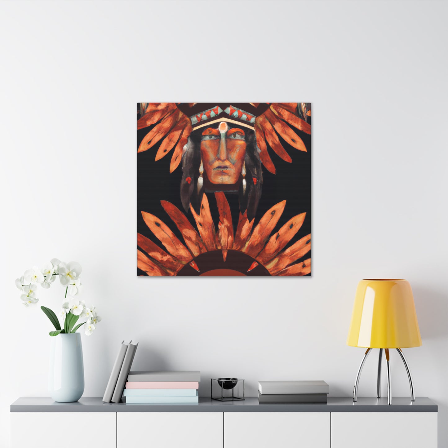 Chief Whiteclaw of the Thundering Mountains - Native American Indian Canvas Wall Art