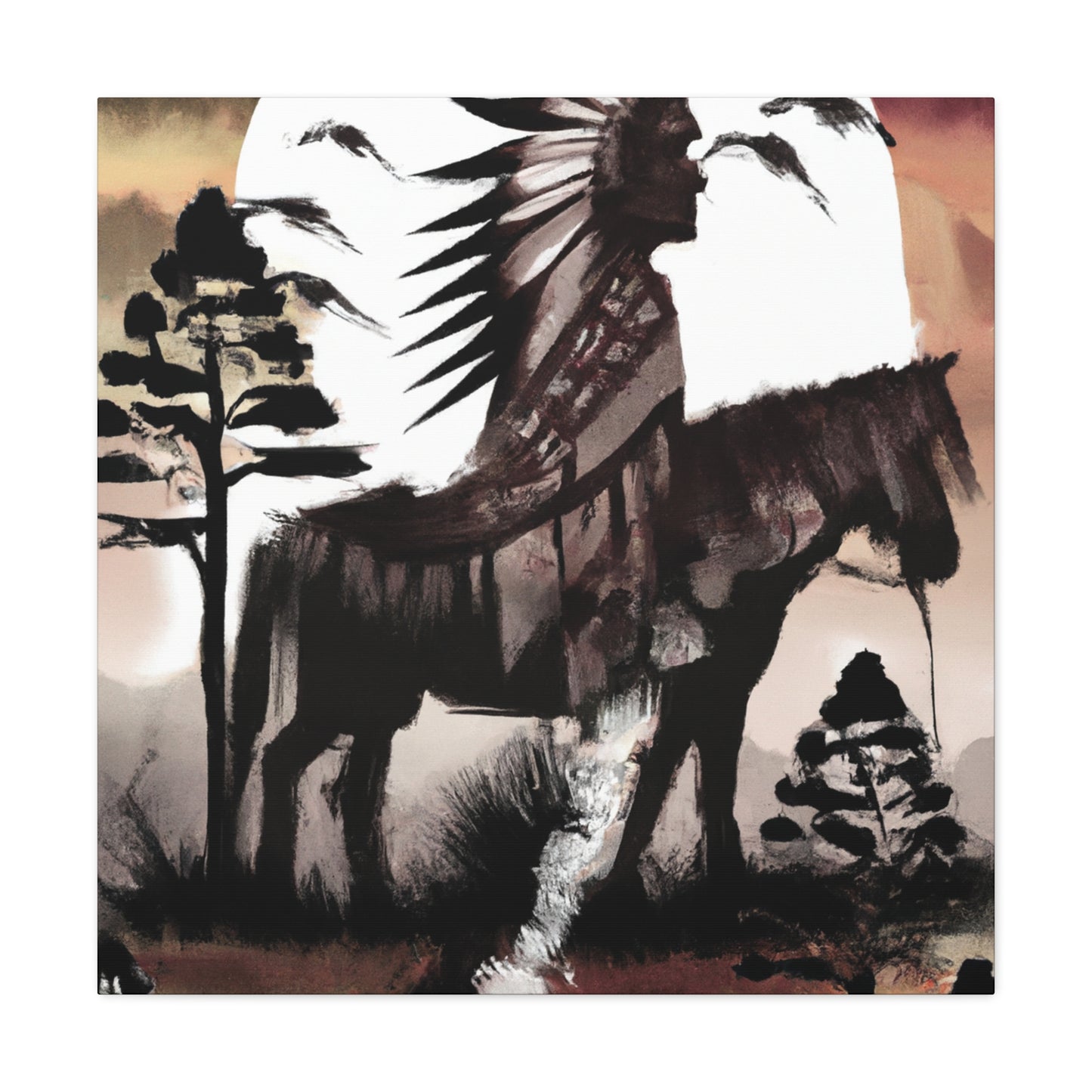 Running Wolf - Native American Indian Canvas Wall Art