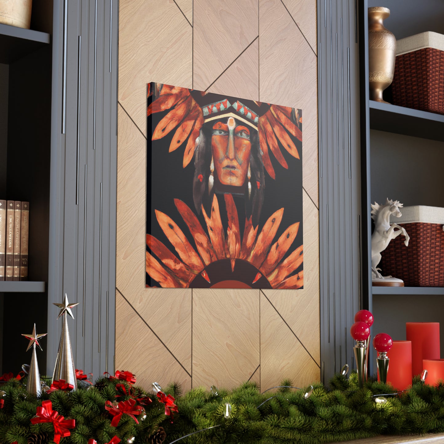 Chief Whiteclaw of the Thundering Mountains - Native American Indian Canvas Wall Art