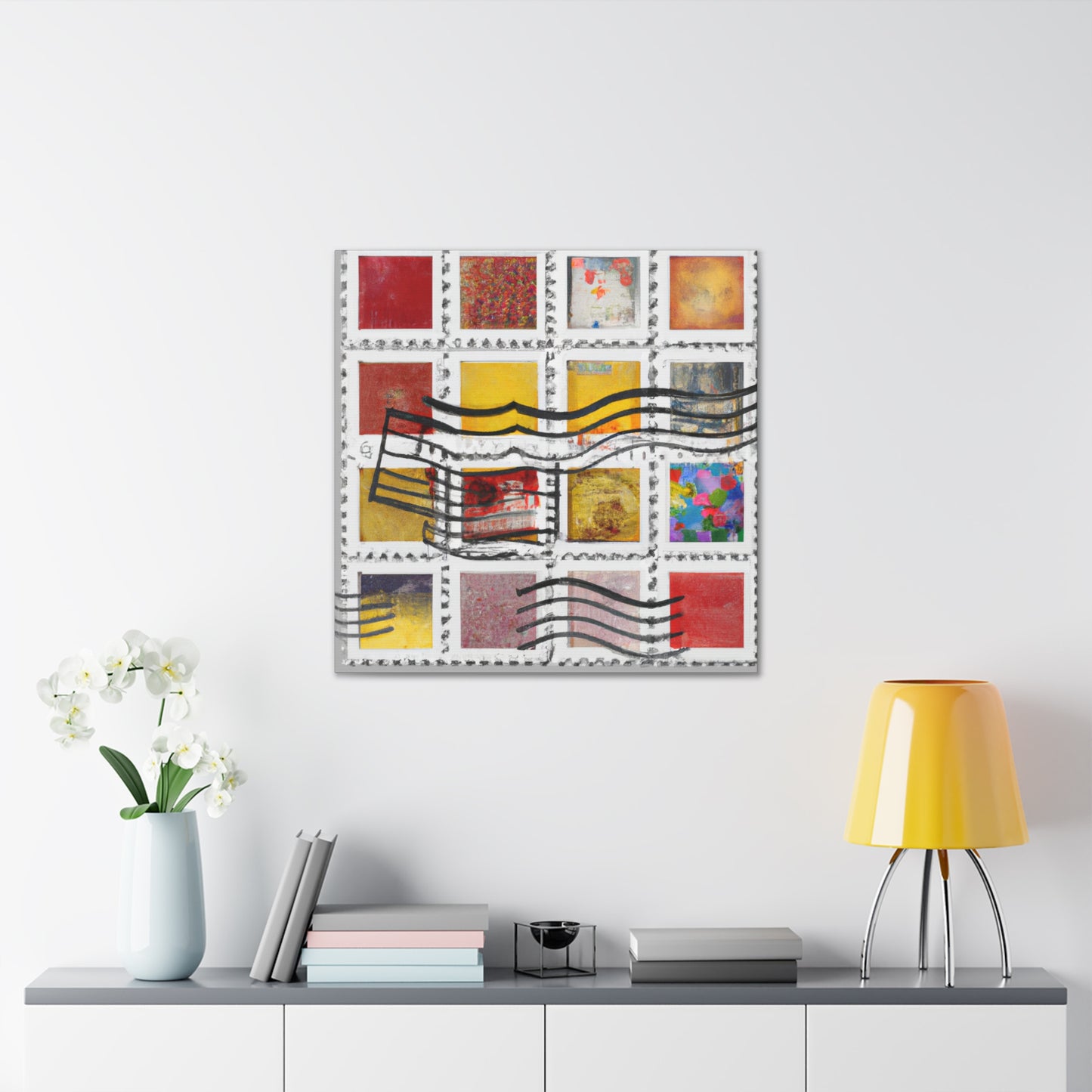 "Global Mosaic: A Stamp Collection of World Wonders" - Postage Stamp Collector Canvas Wall Art