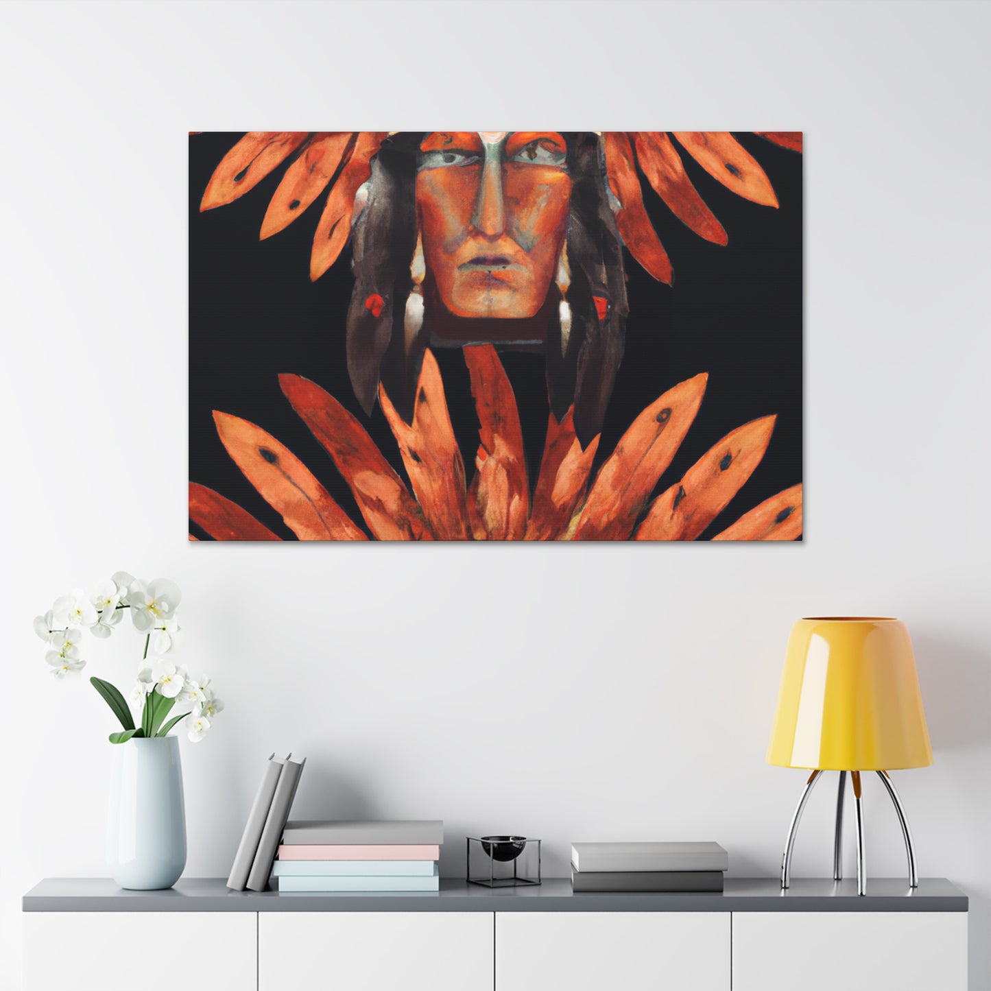 Chief Whiteclaw of the Thundering Mountains - Native American Indian Canvas Wall Art