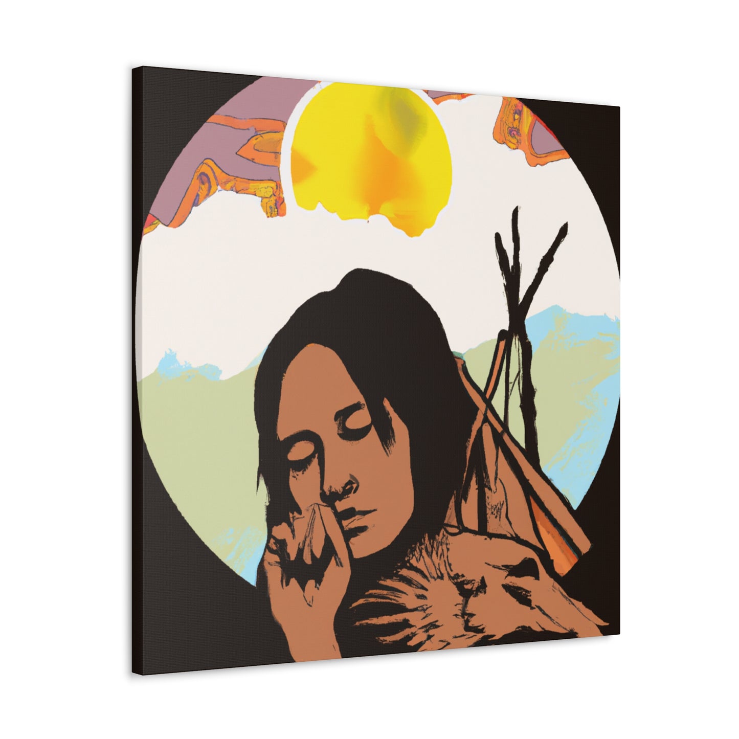 Red Rain Wolf - Native American Indian Canvas Wall Art