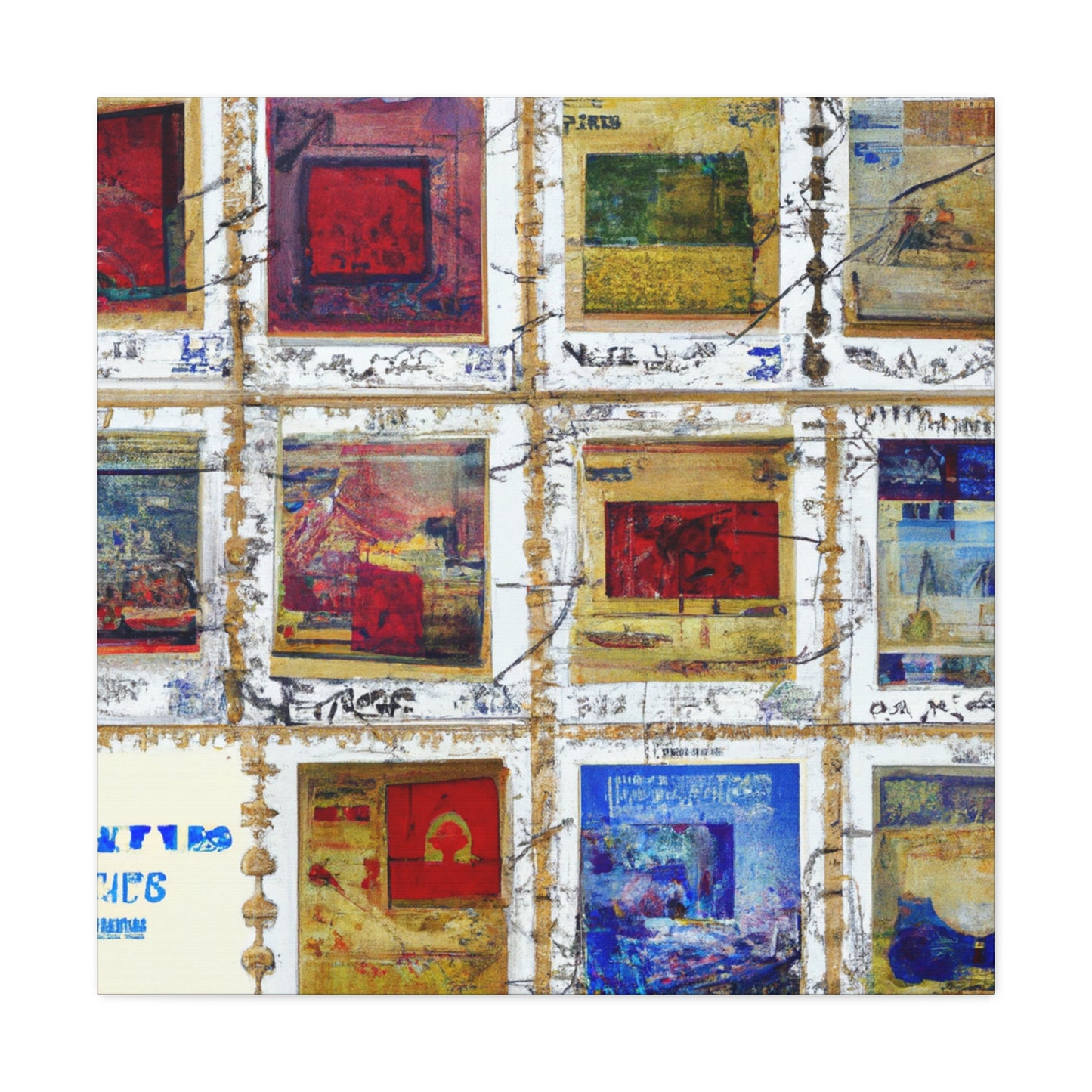 "Global Passport Stamps" - Postage Stamp Collector Canvas Wall Art