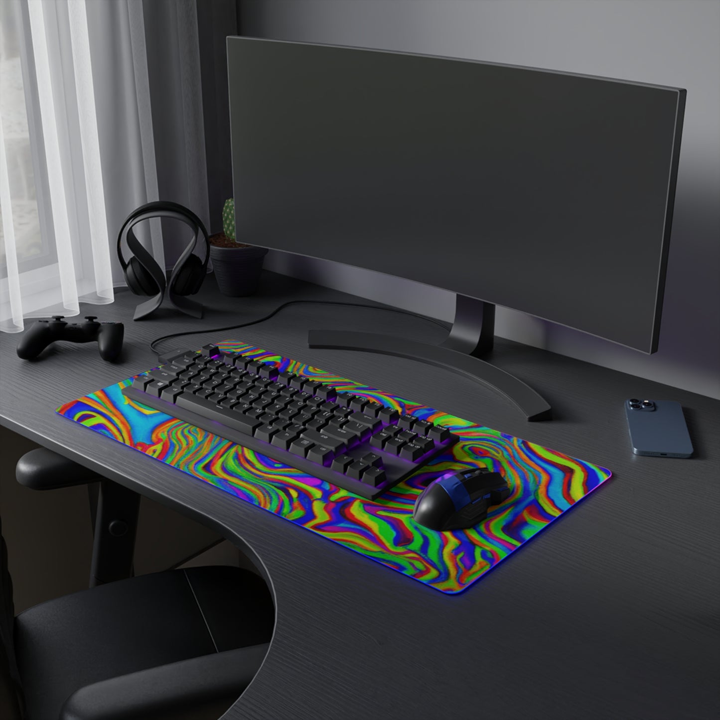 Rocky Rockmoner - Psychedelic Trippy LED Light Up Gaming Mouse Pad