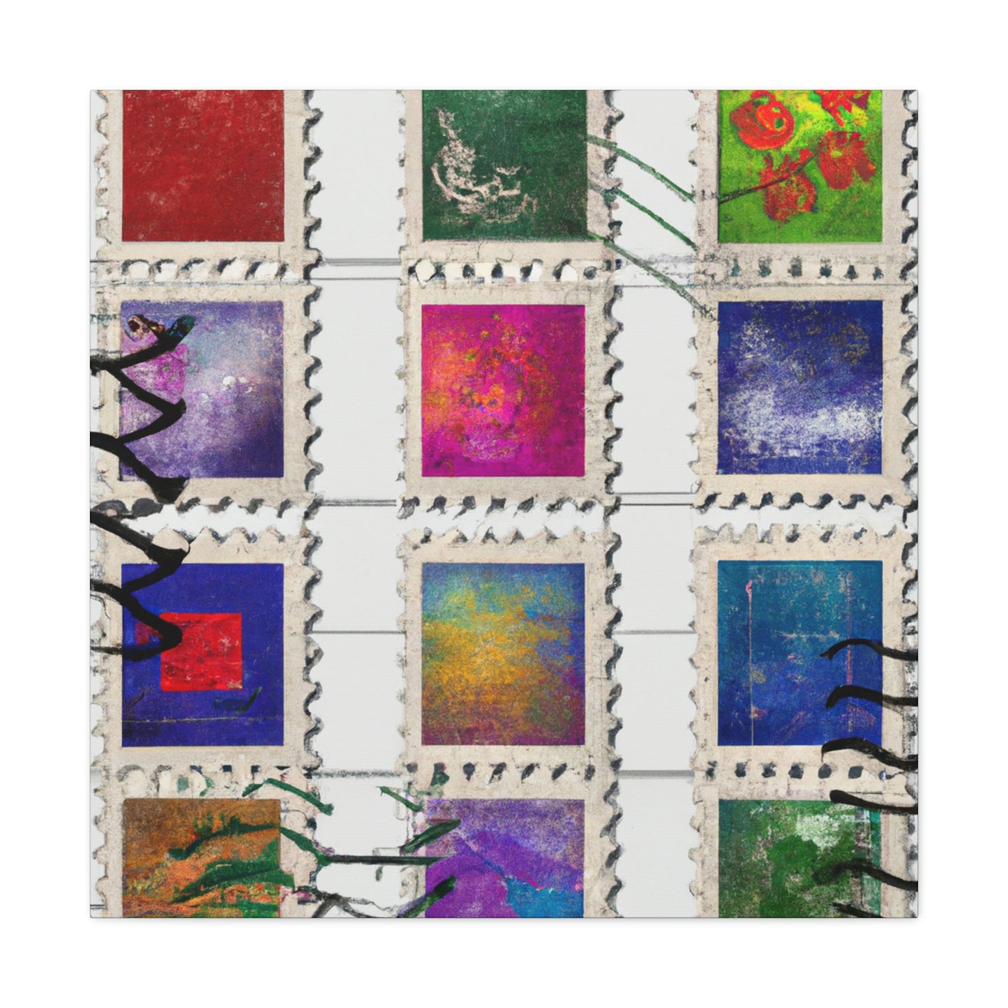 "Cultural Treasures". - Postage Stamp Collector Canvas Wall Art